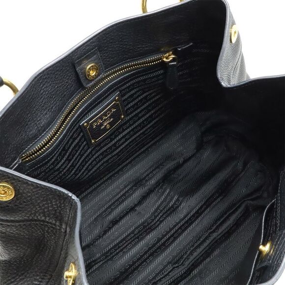 Prada Tote Handbag Leather NERO Black Gold Hardware Missing Shoulder Strap - Picture 5 of 8